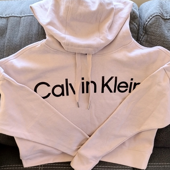 🌸 NWT Calvin Klein Light Pink Performance Crop Pullover Hoodie Sweatshirt Med - Picture 3 of 6